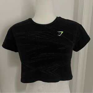 Gymshark Zone Graphic Crop Tee Women’s Sz M 38 Chest Black Gray Cap Sleeve *D12